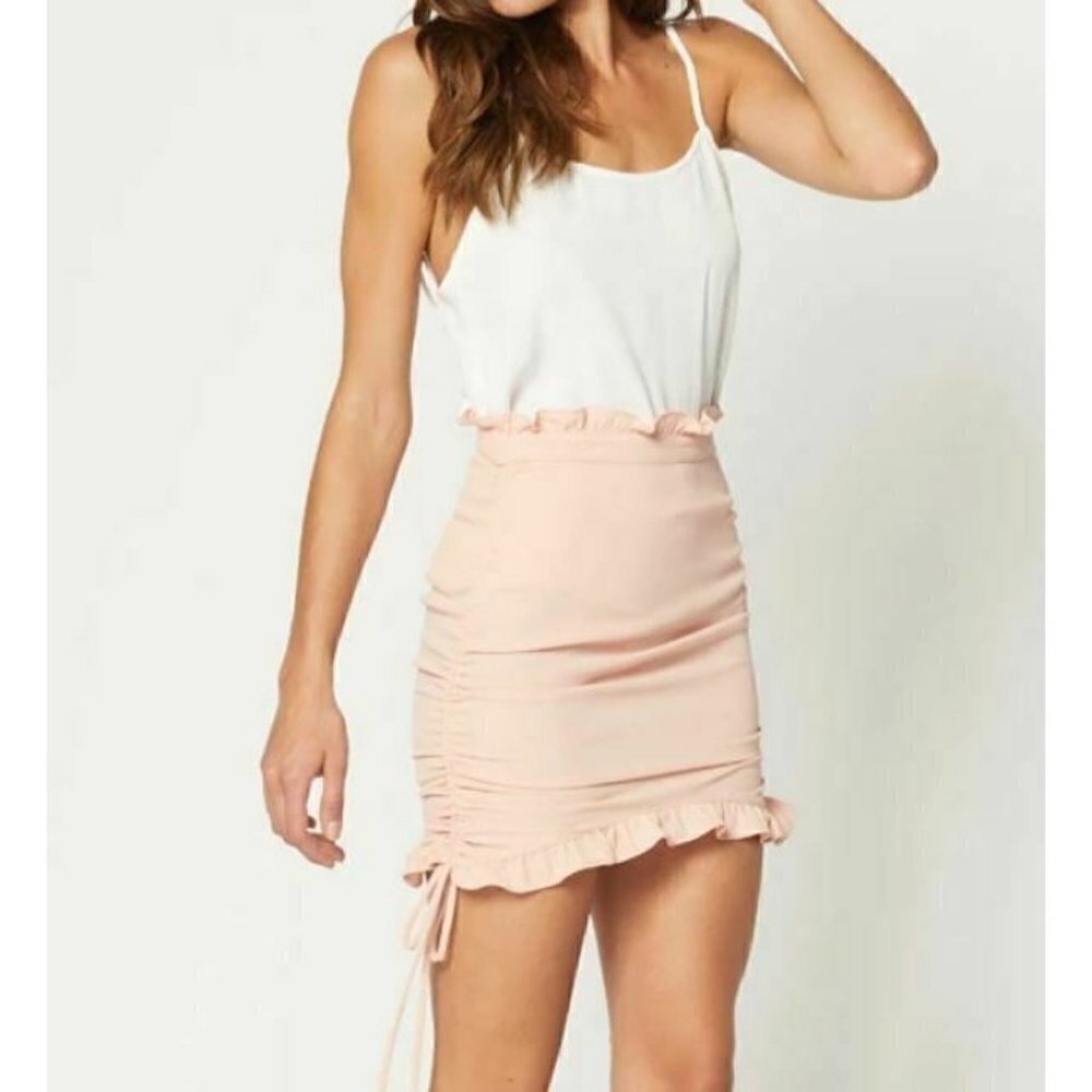 New Flynn Skye Maren Mini Skirt Womens M Bubbalicious Pink Ruffle Ruched